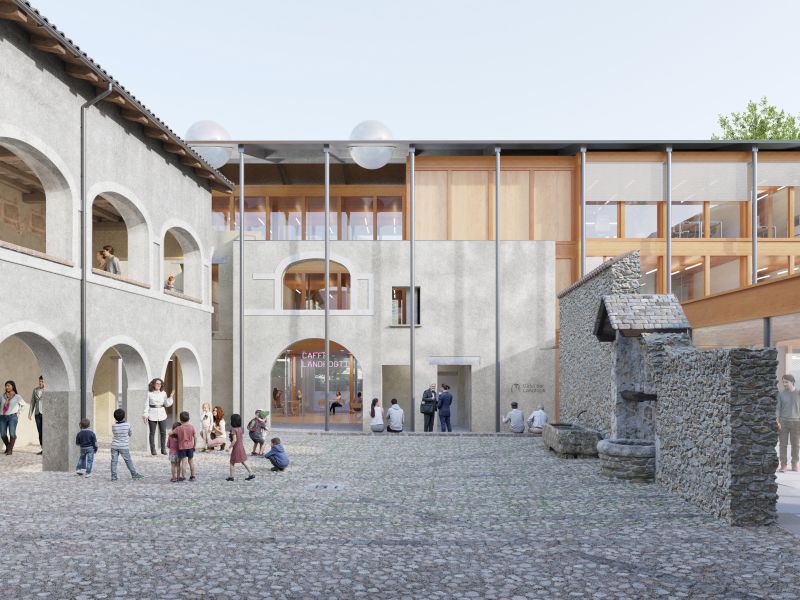 Blick zum Caffe´ des Neubaus der Casa dei Landfogti