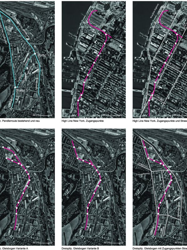 Vergleich zwischen Gleisbogen in Basel und High-Line in New York